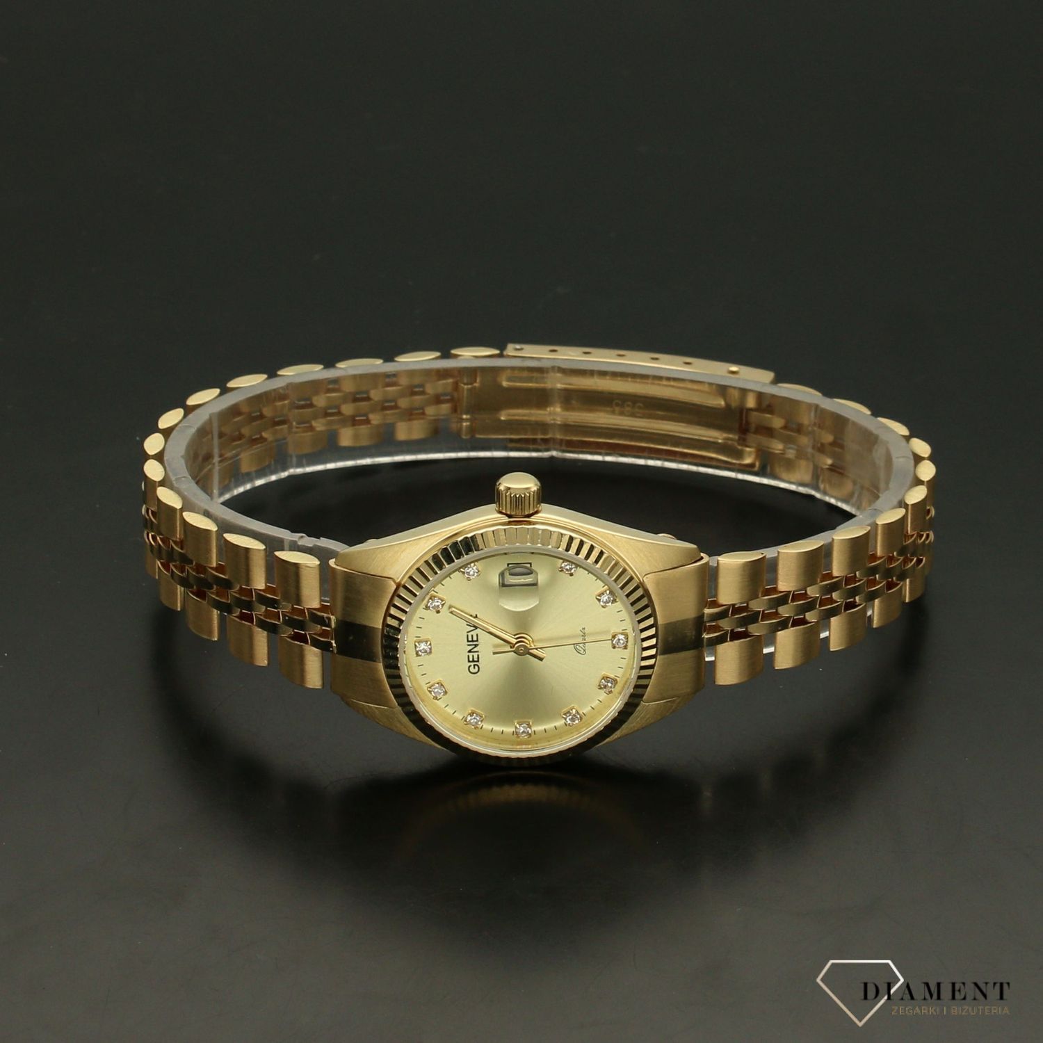 Damski zegarek złoty na bransolecie GENEVE ZG 129. Model przypominający zegarek Rolex.  (1).jpg